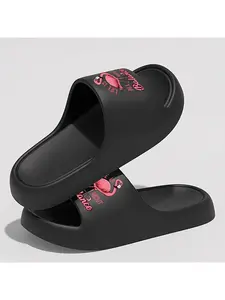 1 pair of Valentine's Day flamingo pattern adult flat slippers, "Life is about balance" letter print open-toe sandals, women's non-slip indoor and outdoor sandals, women's shoes