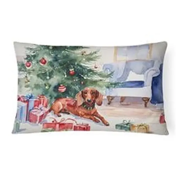 Unisex 16x12 in. Christmas Dachshund Decorative Pillow - Fade-Resistant, Water-Resistant Textile Soft Furnishing for Outdoor/Indoor Patios/Porches