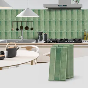 6pcs/12pcs/24pcs Sage Green Peel and Stick Tile Stickers - Waterproof Removable Long Subway Tile Decals, Soft Green Textured Self-Adhesive Wall Tiles for Kitchen Backsplash Bathroom Home Renovation, Renters Friendly