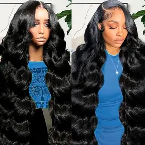HERSMILE Drawstring Glueless Wigs 5X5 HD Lace Wigs Body Wave Pre Cut Pre Bleached Knots Raw Vietnamese Hair 250% Density Full and Soft 100% Real Human Hair Wigs Natural Black High Quality Wear and Go Wigs for Women