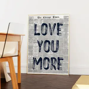 Navy Love You More Newspaper Print, Trendy Wall Art, Retro Bedroom Poster, Chic Apartment Aesthetic, Printable Wall Art, Digital Prints