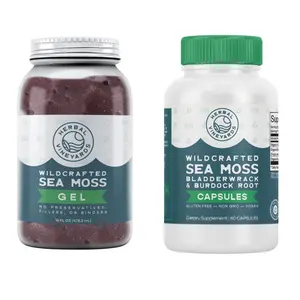 Herbal Vineyards Purple Sea Moss Gel + Capsules Bundle 60 Day Supply Wildcrafted Irish Sea Moss Bladderwrack Burdock Root Vegan Daily Routine - Flavor