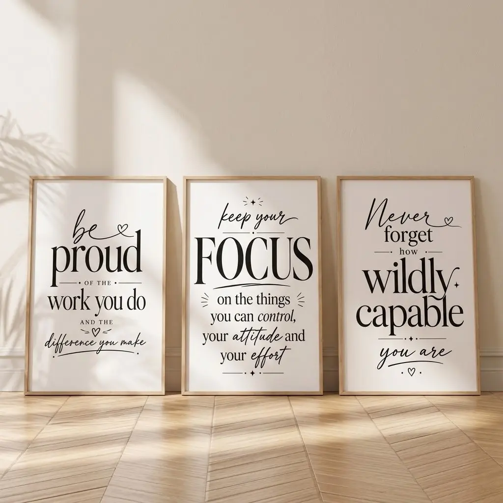 3-Piece Motivational Quote Posters, Black and White Typography Unframed Home Decor Prints