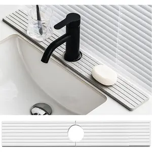 Diatomite Sink Splash Guard - DryingNeat Kitchen Faucet Mat,  Dry Water Absorbing Stone Tray for Sink, Durable Protector for Kitchen Bathroom Counter [Light Grey]