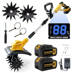 TANLOOK 20V Cordless Tiller Cultivator with Digital Display Screen, Electric Garden Rototiller with 2x4.0Ah Batteries & 4x12-Tooth Steel Blades for Soil Loosening, Weeding, Yard, Garden & Farm