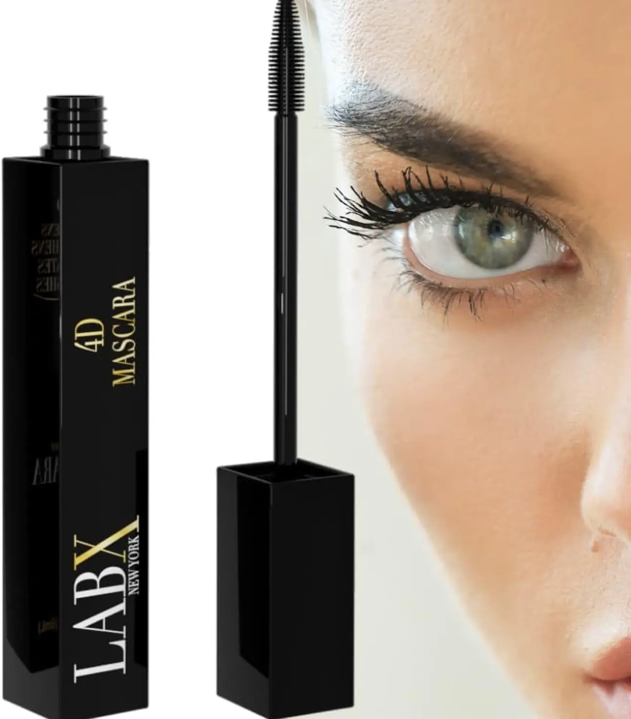 LABX NEW YORK Advanced 4D Eyelash Mascara - False Eyelash Effect Lengthening Mascara, For Longer & Thicker Lashes - Silk Fiber Volume Mascara, Waterproof Lash Lengthening Mascara - Carbon Black, 8 mL.