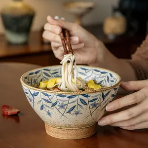 Vintage Thick Blossom 6.5 Inch High Footed Bowl, Coarse Ceramic Hat Bowl, Ramen Bowl, Traditional Japanese Tableware