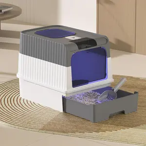 Drawer Type Cat Litter Tray with Plastic Scoop, Drawer Type Cat Litter Box, Enclosed Totally Cat Litter Box, with a Deodorization Bag, Front Entry Top Exit, Remove Odor and Keep the Air Fresh