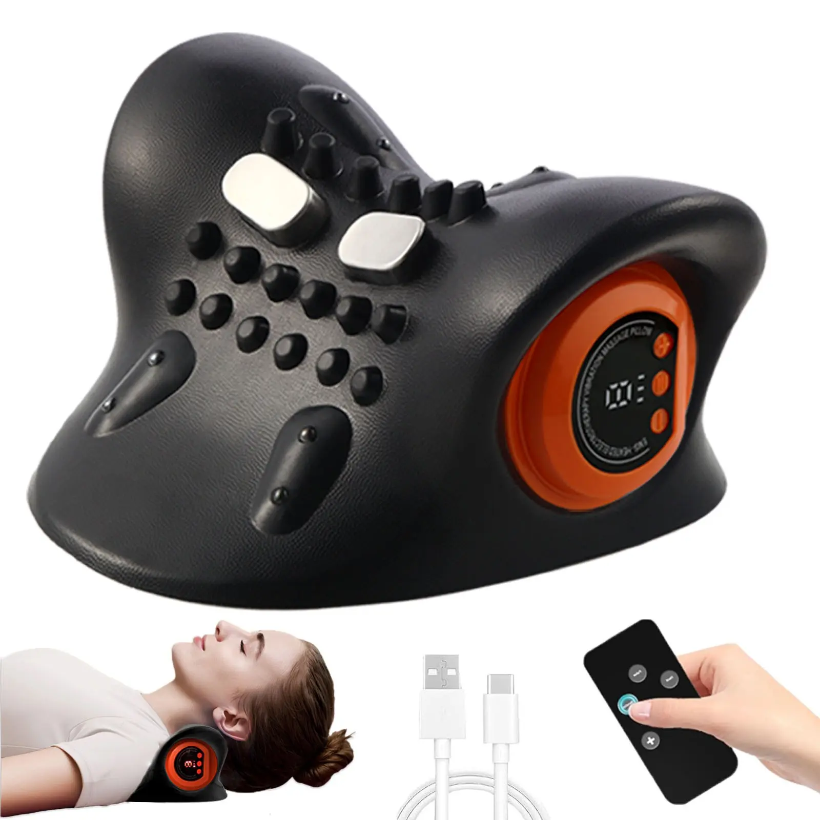 Electric Neck & Shoulder Massager, Cordless Shiatsu Neck, with Heat & Vibration - Rechargeable Deep Tissue Massage Pillow, 3 Vibration Modes, Portable Personal Care Tool for Home, Office & Travel