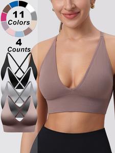 women's solid criss cross backless padded sports bra, pickleball & tennis clothes for fall, sports bra for women, adjustable strap wireless sports bra, back-to-school clothing, ladies sportswear, fallfreshness, birthday gifts top