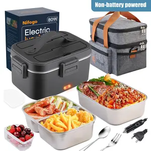 Nifogo 110V/12V/24V Electric Lunch Box 1.5L/1.8L/2.5L/3.5L Portable Leak-Proof Food Warmer with Detachable Divider & Tableware for Car Home Travel