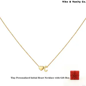 Viral Tiny Heart Initial Necklace – 14K Gold Dainty Letter Pendant| Custom Name Gift for Women Girls