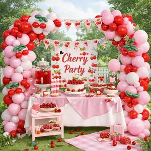 150 Pcs Cherry Balloon Arch Kit Red, Pink, White & Green Balloons for Galentine’s & Valentine’s