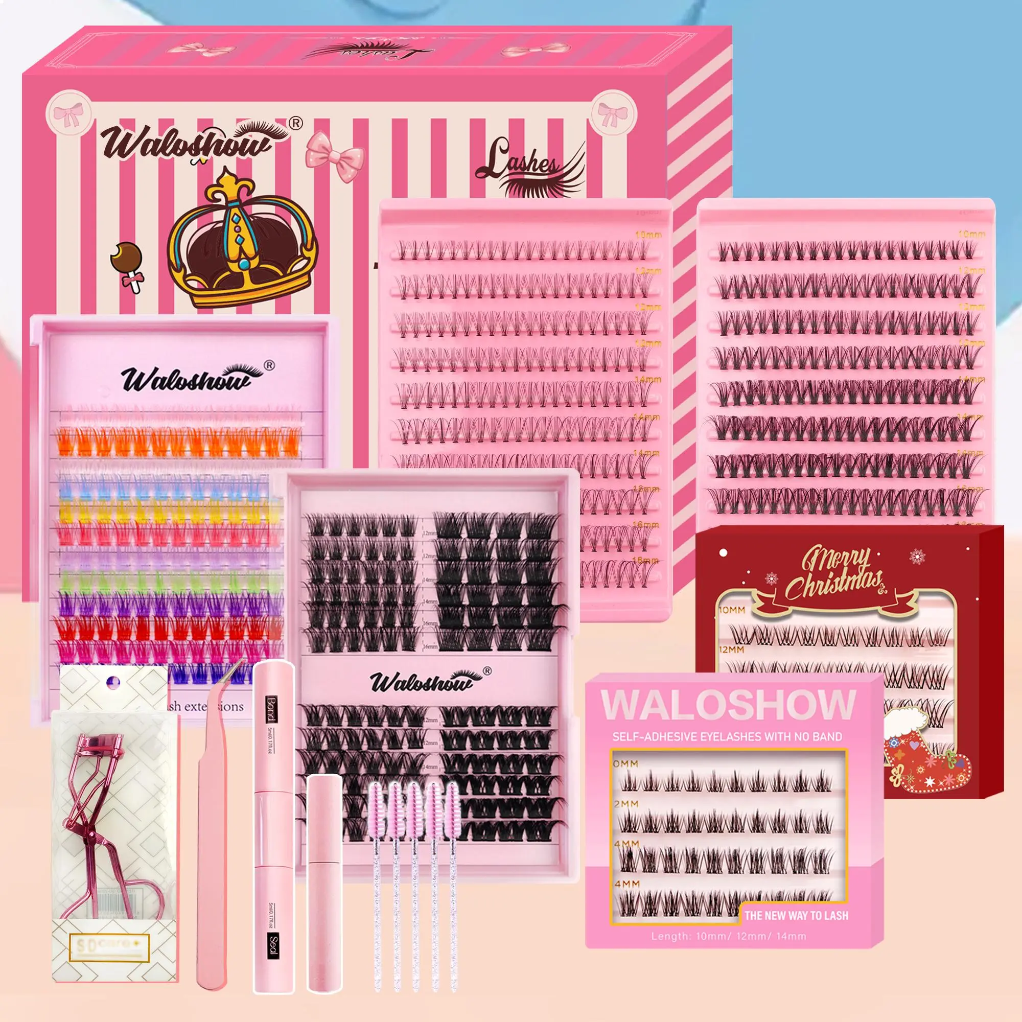 Mixed Length Individual False Eyelashes with Glue & Tweezers & Brush, 1 Box Natural Look Eyelash Extensions, Self Grafting Eyelash Clusters