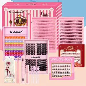 Mixed Length Individual False Eyelashes with Glue & Tweezers & Brush, 1 Box Natural Look Eyelash Extensions, Self Grafting Eyelash Clusters