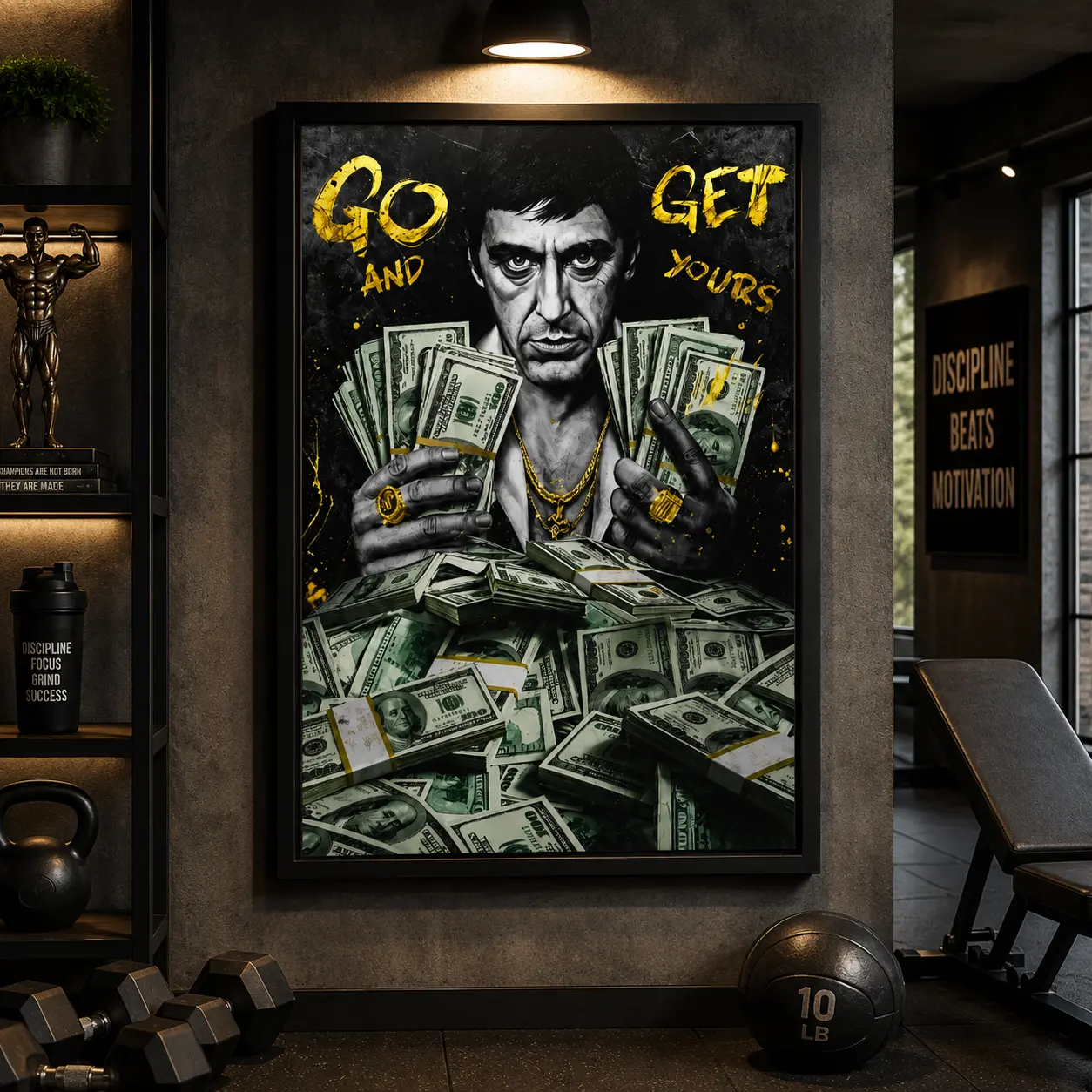 Scarface Tony Montana Gangster Money Wall Art Poster - Iconic Movie Character Dollar Cash Print, Motivational Quote Home Decor Gift for Fans
