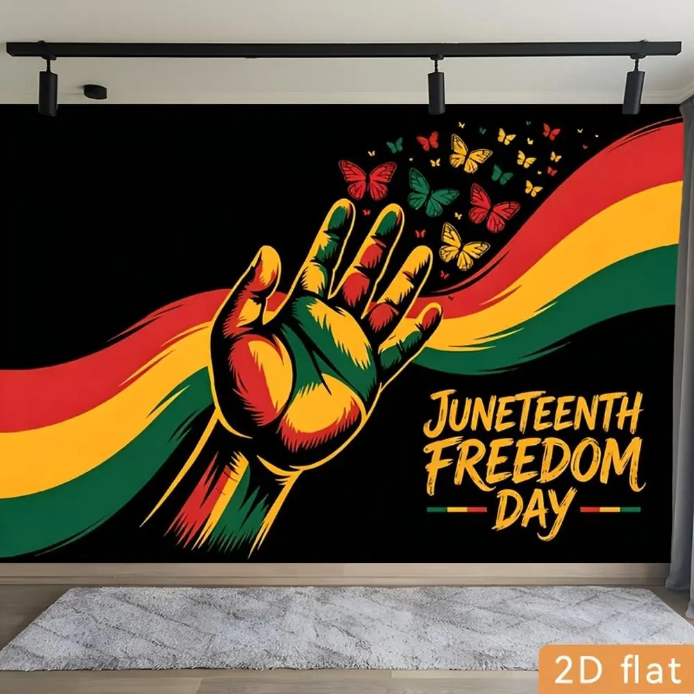 1PC,2D Flat Backdrop Juneteenth Freedom Day Decorative Backdrop, African - American History Celebration Background Cloth, Racial Freedom Theme Party Decoration, Butterfly & Colorful Hand Pattern Backdrop for Indoor Outdoor Festiva