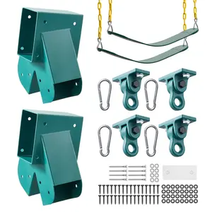VEVOR Swing Set Brackets, Heavy-Duty A-frame Set Hardware, with 2 A-Frame Swing Brackets & 2 Seats & 4 Hangers, for Playground Backyard Park Equipment Mounting Parts Outdoor, Hardware Included, Green