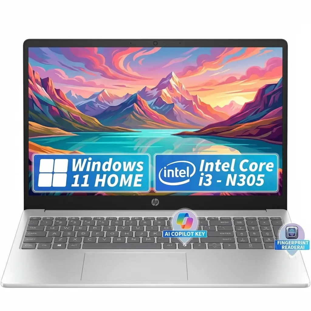 HP 15.6" FHD Laptop, Intel i3-N305, 8GB RAM, 256GB SSD, FR ID, Silver | Laptop for Students and Business, 15.6" FHD IPS Micro-Edge Anti Glare Display, Fingerprint Reader, WIN 11 Home