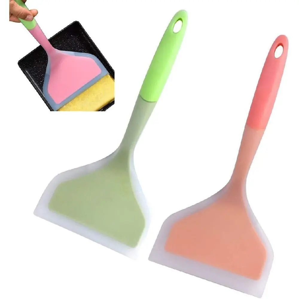 Wide Head Silicone Spatula, Non-Stick Pan Safe Cooking Turner, Heat Resistant Kitchen Scraper for Pancake Egg Ceramic Hanging