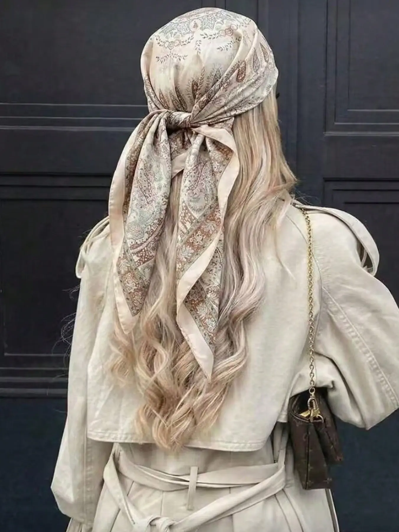 Luxury Satin Paisley Print Silk Scarf, Bohemian Multi-Use Shawl, High-Quality Bandana, Color Block Edge Headscarf, Commuting Travel Decorative Wrap