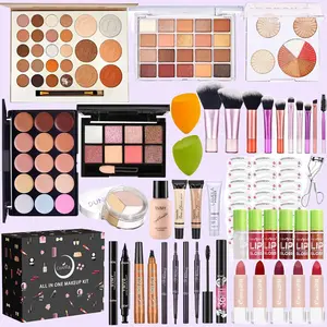 All in One Makeup Kit for Women Full Kit, Make Up Gift Set, Makeup Essential Bundle Includes Foundation Eyeshadow Palette Concealer Lipstick Eyeliner Eyebrow Stencils Mascara Cosmetic Brush Set