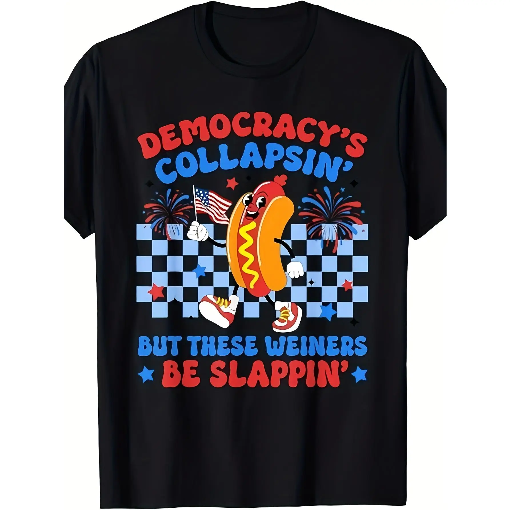Men's Vintage Hot Dog Graphic T-Shirt - 220gsm 100% Heavyweight Cotton, 4th of July Streetwear Short-Sleeve Round Neck Relaxed Fit Top, Line Dry Menswear Casual Tee, Tshirt, Shortsleeve, All Season