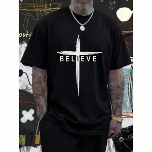 Christian Cross Christ T-Shirt Heavyweight Pure Graphic Tee Men's Fitted Short Sleeve Crew Neck Casual Summer Tee 100% Cotton Vintage Christian Items Christmas Gifts