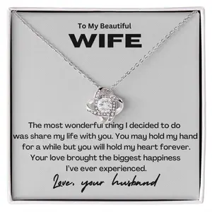 18k Yellow Gold over Stainless Steel Love Knot Necklace - Premium Cubic Zirconia Crystals