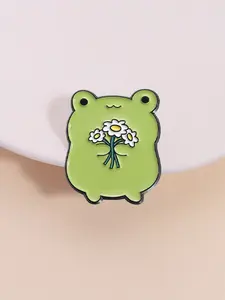 Cute Frog Flower Brooch Pin, Animal Cartoon Badge, Perfect Gift for Nature Lovers, Spring Theme Decoration, Ideal for Clothing Accessories