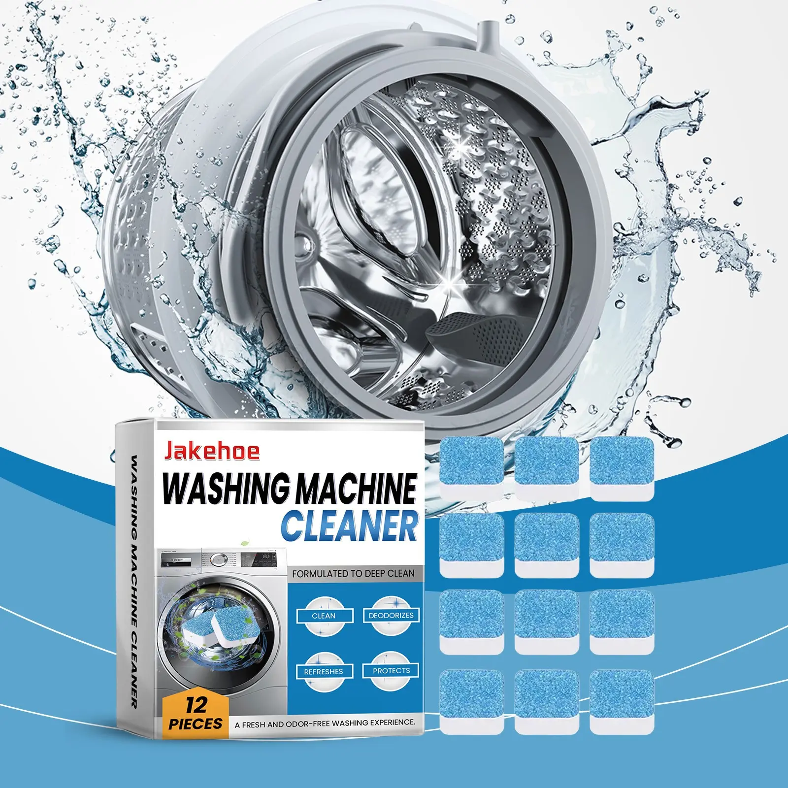Washing Machine Descaling Cleaning Tablets 12 Pieces Cleaner Pack, Home Use for Drum Washers, Eliminates Odors and Dirt, Efficient Washing Machine Cleaner, Household Cleaning Supplies