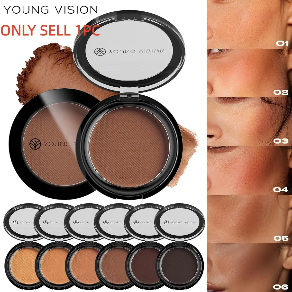 Multi-Purpose Contouring Palette 6 Colors Matte Copper Highlighter, Matte Powder Bronzer, Natural 3D Side Shadow Powder, Face Brightening Makeup for Women, Facial Makeup Palette Bronzed Glow Up