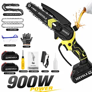 SEEVOLX  6 Inch Mini Chainsaw Cordless Electric, 21V MAX Portable Handheld Chain Saw with 2x2.0Ah Batteries & Charger for Tree Trimming, Wood Cutting, Branch Pruning, Garden Camping & Outdoor DIY Tool