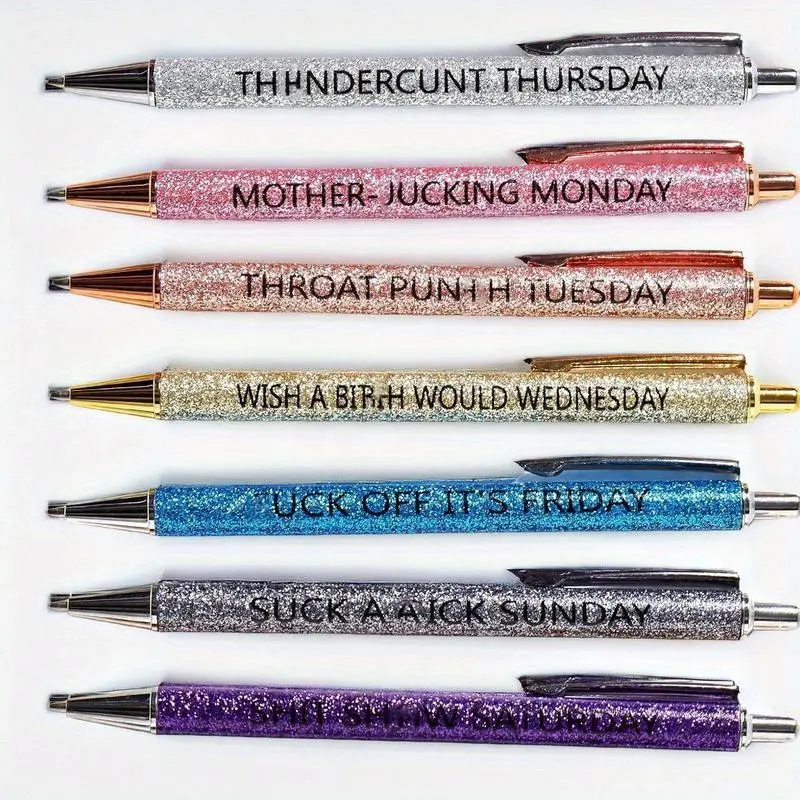 Glitter Design Ballpoint Pen, 7 Counts/set Funny Ballpoint Pen, Weekly Pen for Home Office School, Metallic Sparkle Pen, Aesthetic Pens, Writing Stationery