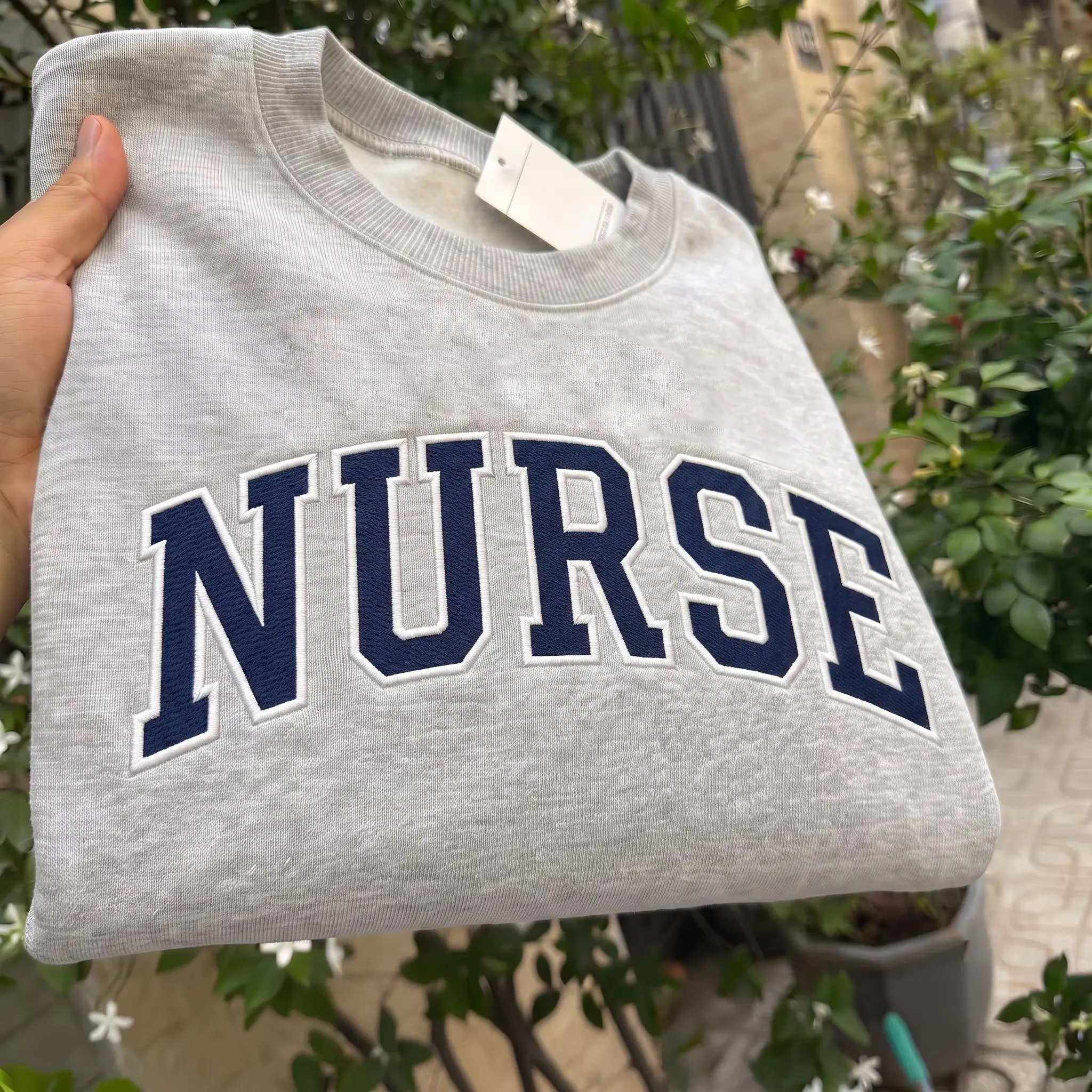 [Made in USA] Vintage Nurse Embroidered Sweatshirt, Applique Patchwork Crewneck, Retro Nursing Gift, Cozy Nurse Gift, Healthcare Worker Gift
