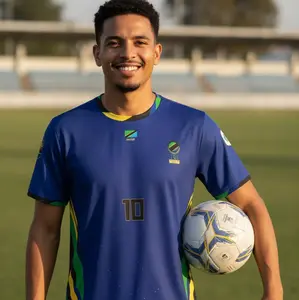 Tanzania National Team Soccer Jersey in Blue Green and Yellow Limited Edition Regular Fit Design Athletic Techwear Sports Top ZADO