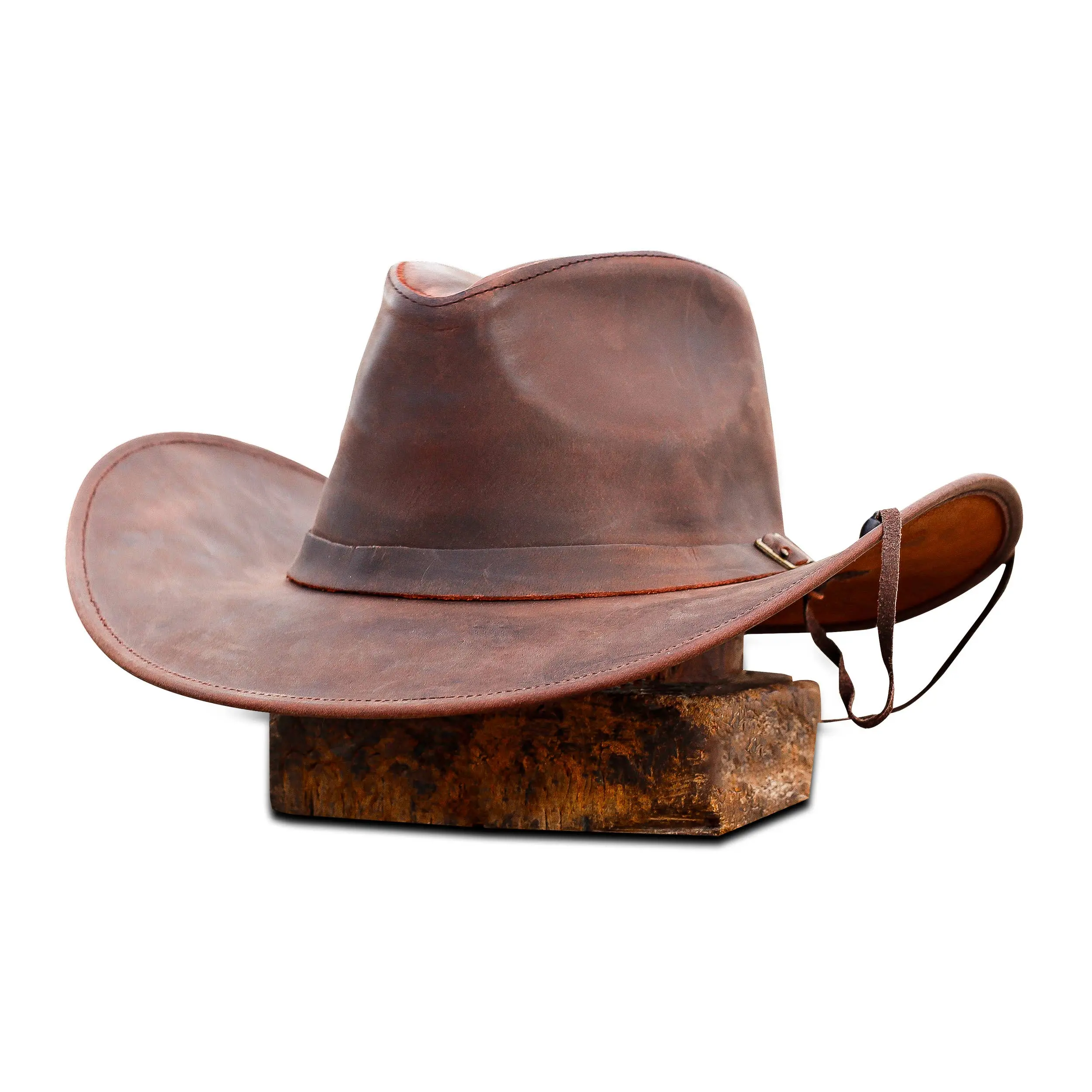 Unisex Shapeable Brown Wide Brim Western Leather Cowboy Hat