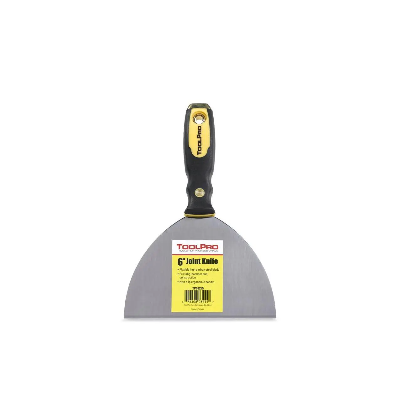 ToolPro 6 in. Joint Knife - Ergonomic Handle, Zinc Alloy Fastener Spotting, Flexible High Carbon Steel Blade, Ergo-Grip Hammer Head, for Drywall Taping, Corner Work, Scraping, Spackling