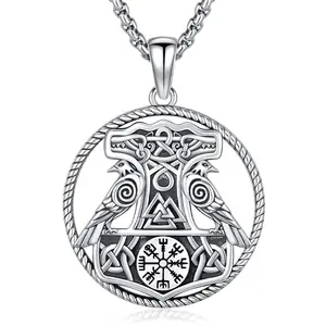 DRINSPER S925 Sterling Silver Viking Mjolnir Necklace Viking Jewelry for Men Women