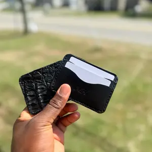 The "Novice" Alligator & Leather Black Minimal Wallet - Simple Design for Basic Needs