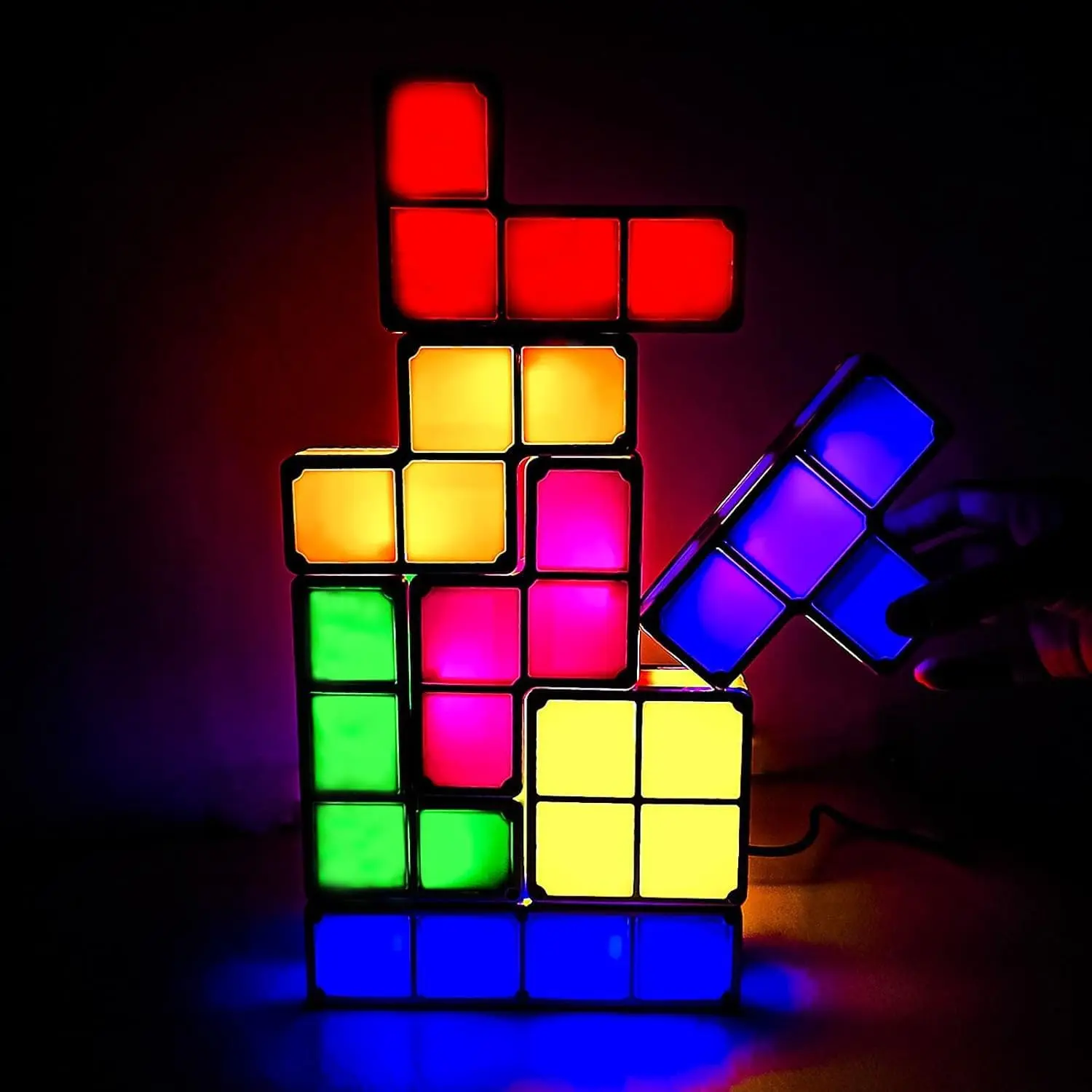 Night Light New Upgrades DIY Stackable LED 3D Pules Night Lamp Lights 7 Colors Night Lights Interlocking Induction Nightlights Novelty Tangram Lights Birthday Gifts for Teen