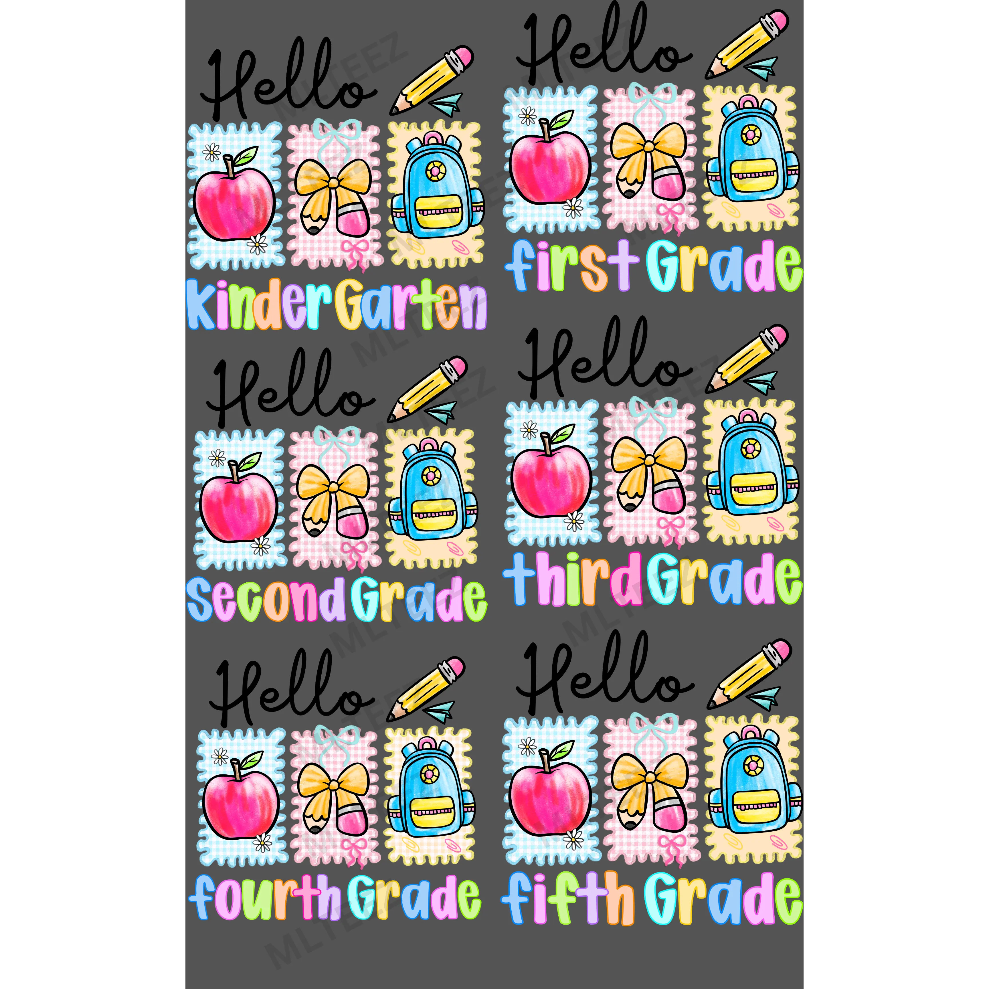 BACK TO SCHOOL (14) PREMADE GANGSHEET - 22X36 DTF TRANSFERS - DIRECT TO FILM