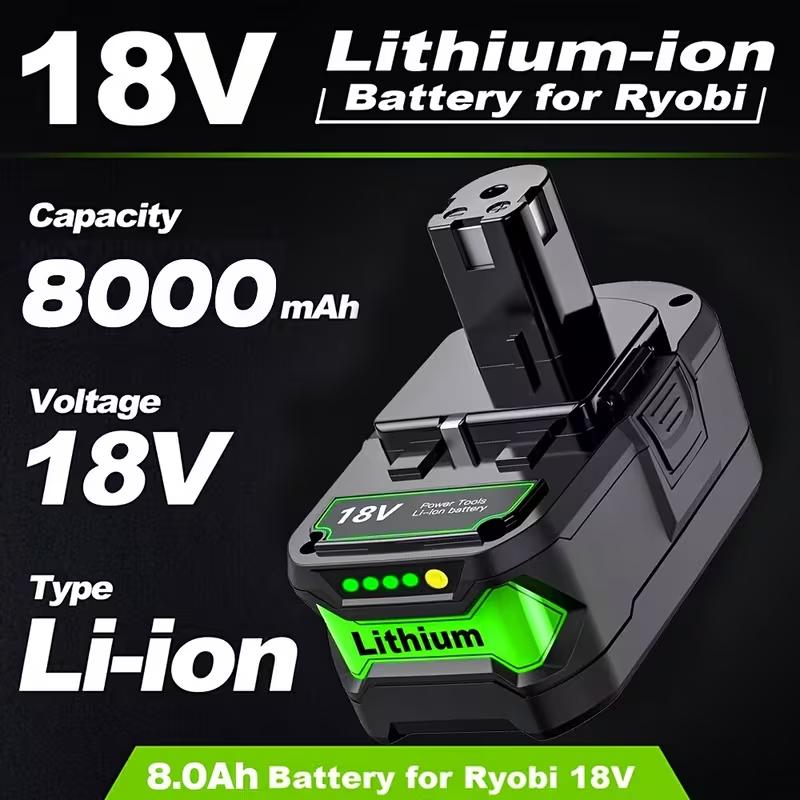 2 Pack 18V 8.0Ah Lithium-ion Battery Replacement for Ryobi One+ P108 P107 P122 P102 P105 Cordless Power Tools - High Capacity High Output Backup