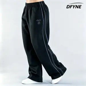 Wide Leg Sweatpants for Women - DFYNE 21 Logo High Waist Vintage Striped Athletic Pants