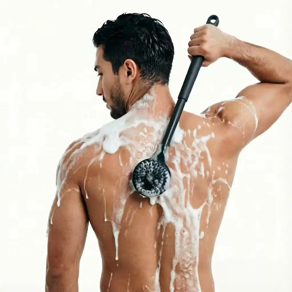 Long-handled telescopic double-sided bath brush, double-sided shower scrub brush, deep body cleaning, premium double-sided body dry brush, spa-grade bath brush suitable for both men and women