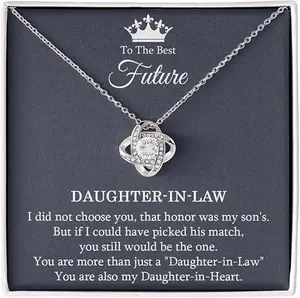 To My Daughter-in-law Love Knot Necklace from Mother-in-law, Birthday Gift For Daughter-in-law from Mom or Dad, Pendant Jewelry for Girl with Message Card and Box Meaning
