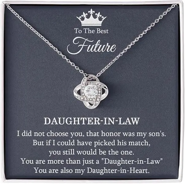 To My Daughter-in-law Love Knot Necklace from Mother-in-law, Birthday Gift For Daughter-in-law from Mom or Dad, Pendant Jewelry for Girl with Message Card and Box Meaning