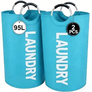 2pcs Extra Large Capacity Laundry Basket Set - Heavy Duty High Quality Oxford Cloth Foldable Laundry Bag, Ideal Household Laundry Basket & Dirty Clothes Storage Organizer, Freestanding Premium Spring And Summer Clothing Storage Hamper