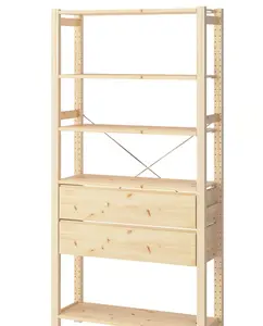 IKEA IVAR Shelf Unit with 5 Shelves & 2 Drawers, Solid Pine Wood Storage Rack, 35 x 11 3/4 x 70 1/2 Inch, Scandinavian Open Shelving Organizer for Living Room, Pantry, Office & Garage Storage