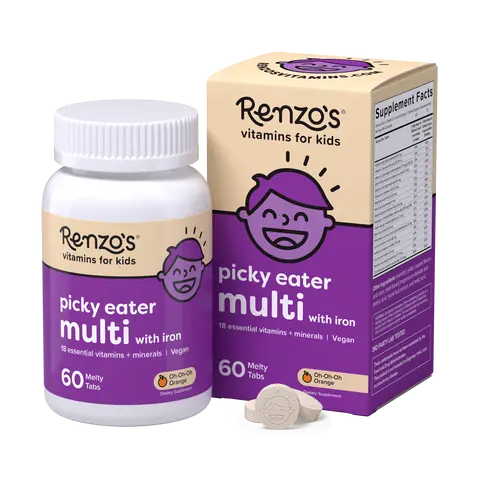 Renzo's Vitamins Picky Eater Multivitamin Dietary Supplements with Iron for Kids - 60 Melty Tabs